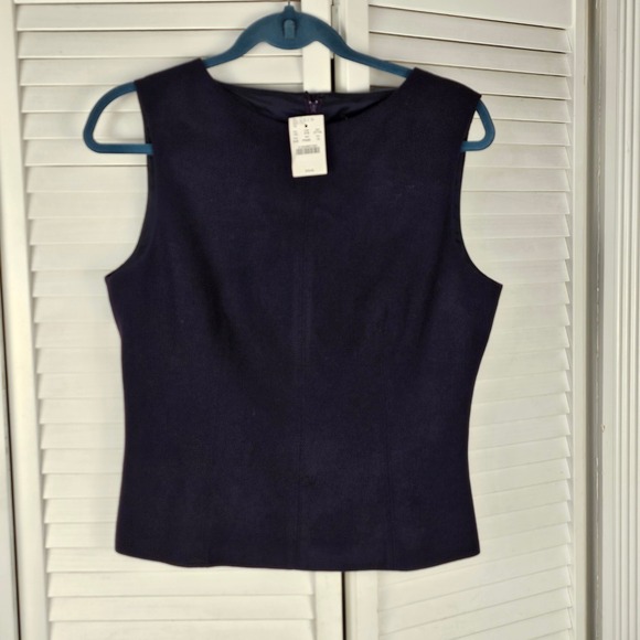 J Crew Womens Navy Blue Wool Cashmere Blend Back Zip Sleeveless Top 10 New NWT - Picture 1 of 4